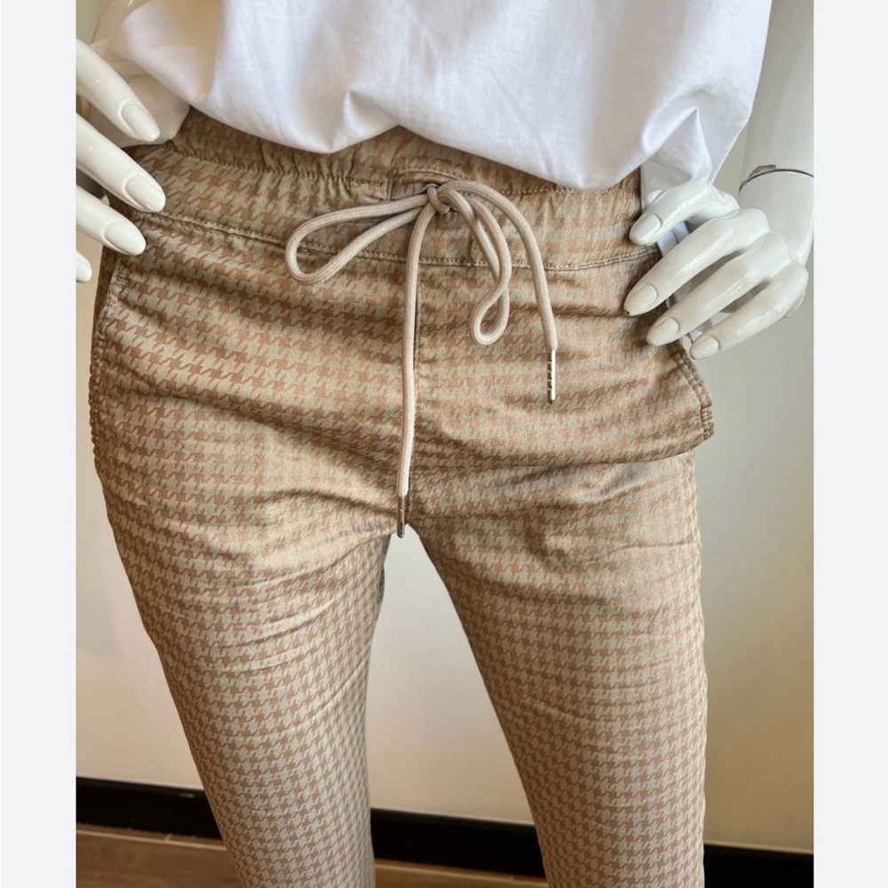 BEVY FLOG Beige/Rose Gold Houndstooth Drawstring Pants Size 26